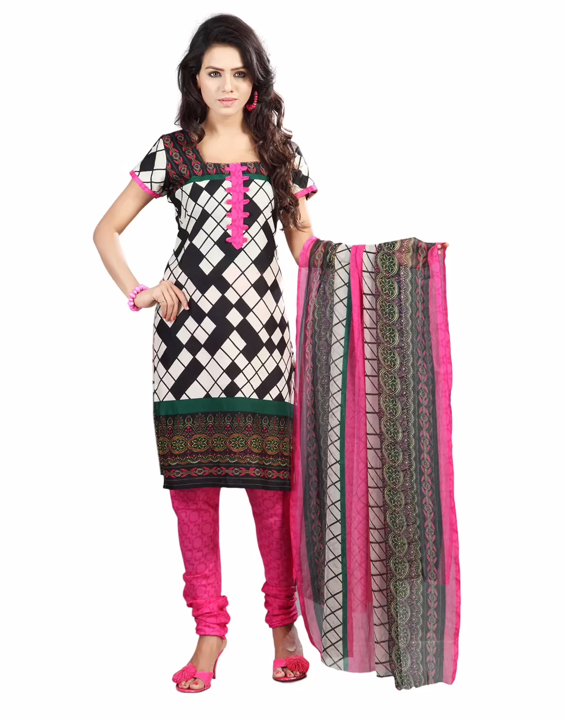 Lookslady Printed Beige Cotton Dress-Material - Image 2