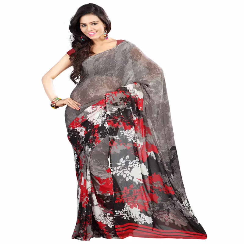 Lookslady Printed Black Georgette Saree