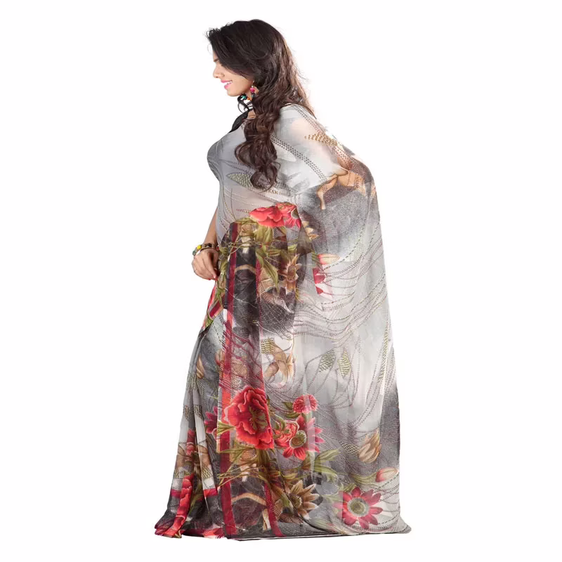 Lookslady Printed Grey Chiffon Saree - Image 2