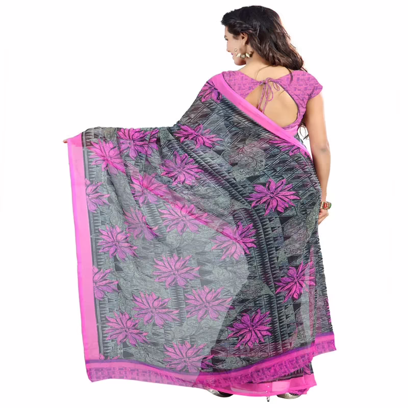 Lookslady Printed Green Chiffon Saree - Image 3