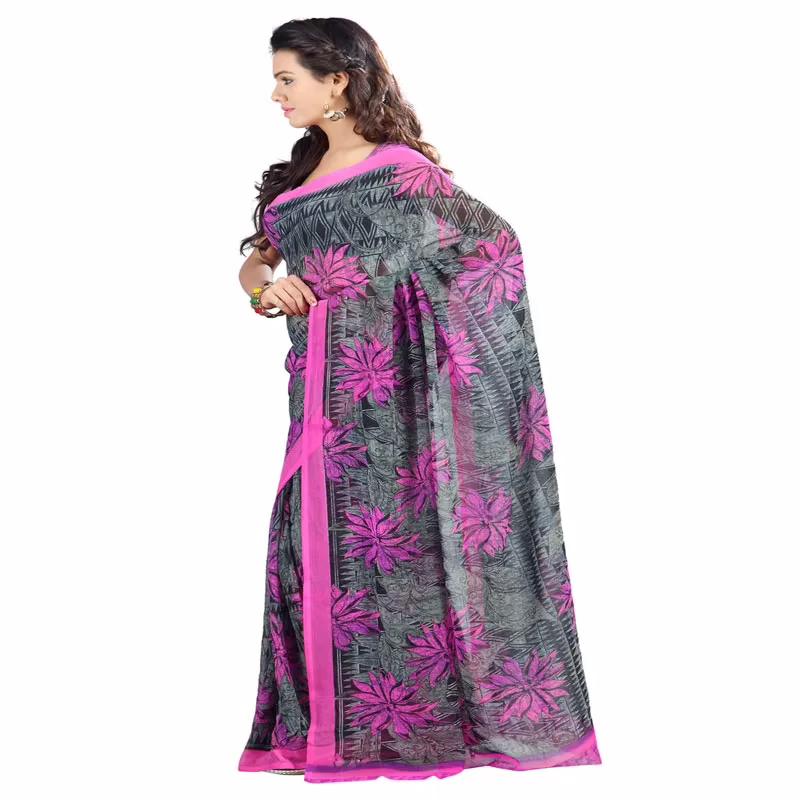Lookslady Printed Green Chiffon Saree - Image 4