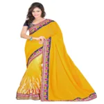 Lookslady Embroidered Yellow Chiffon Saree