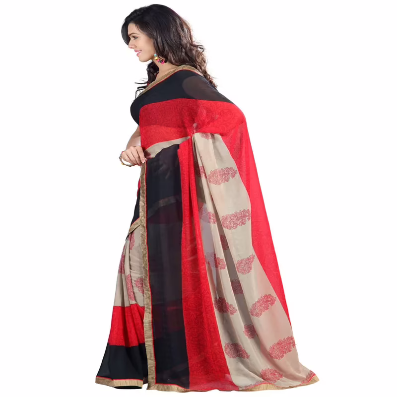 Lookslady Printed Red Chiffon Saree - Image 2