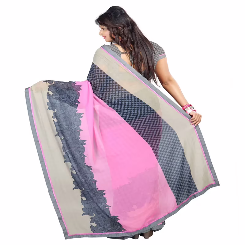 Lookslady Printed Pink Chiffon Saree - Image 3