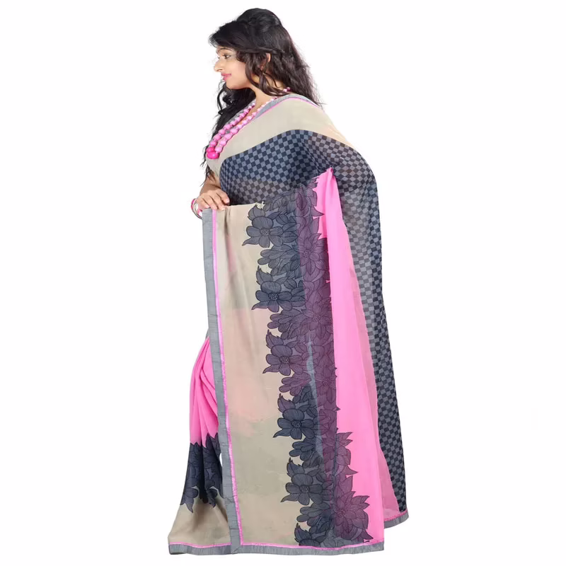 Lookslady Printed Pink Chiffon Saree - Image 2