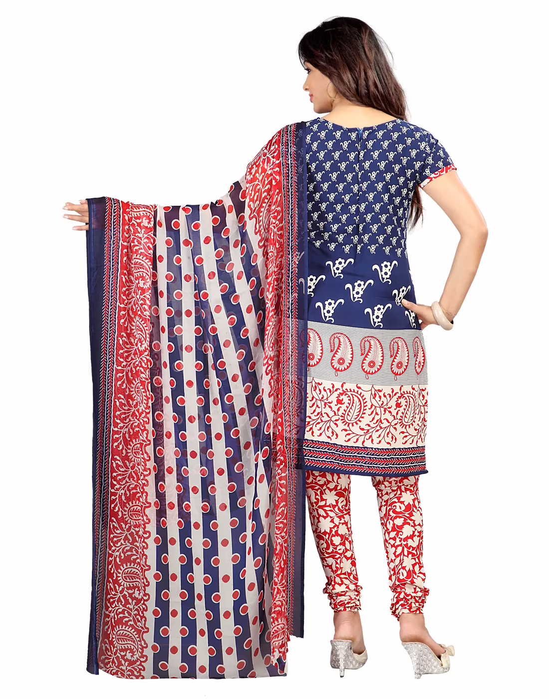 Lookslady Printed Blue Crepe Dress-Material - Image 3