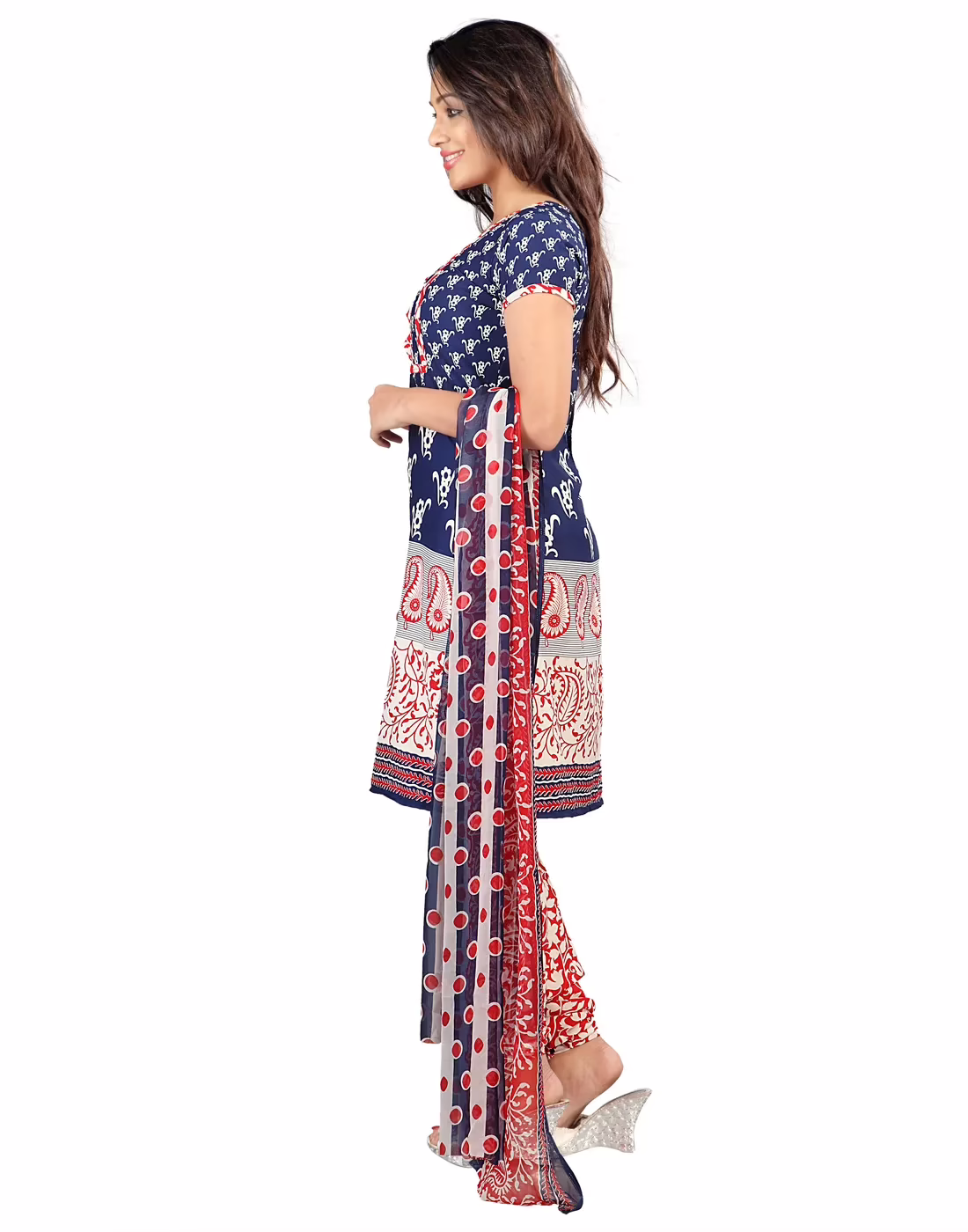 Lookslady Printed Blue Crepe Dress-Material