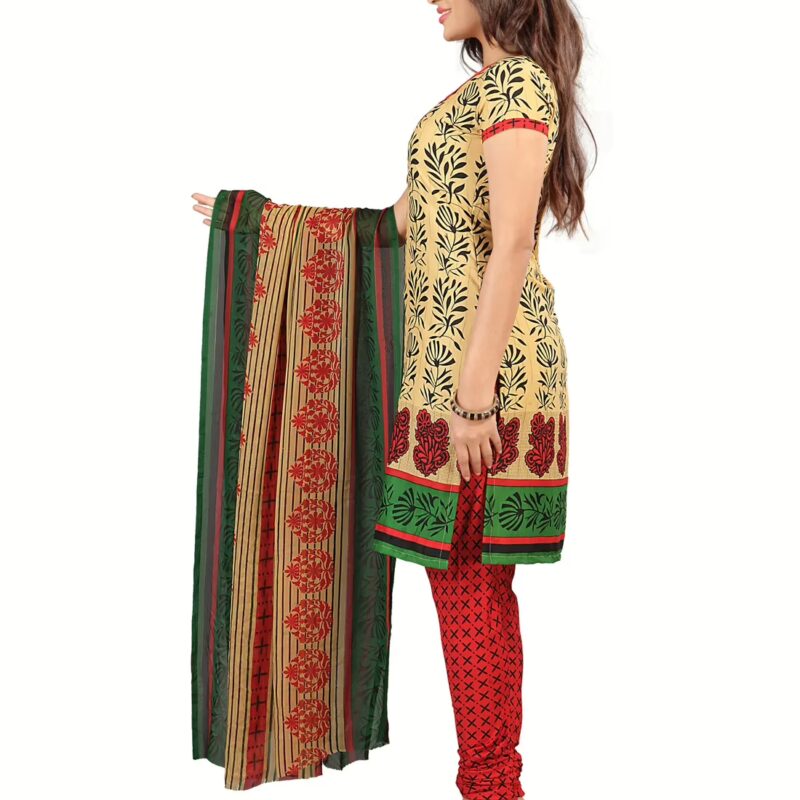 Lookslady Printed Beige Crepe Dress-Material