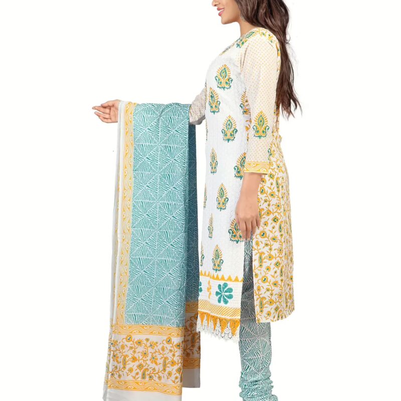 Lookslady Embroidered White Cotton Dress-Material