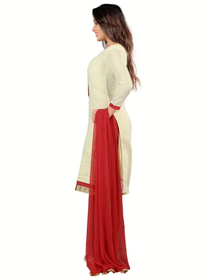 Lookslady Embroidered Beige Cotton Dress-Material