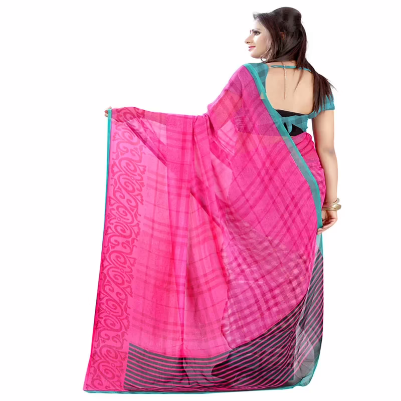 Lookslady Printed Pink Chiffon saree - Image 4
