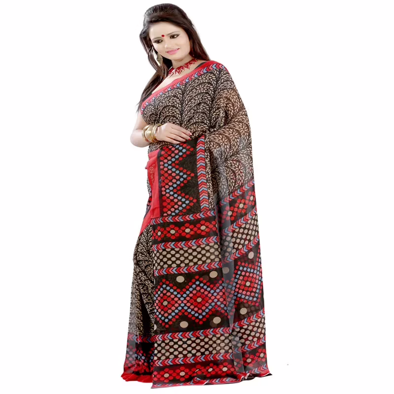 Lookslady Printed Red Faux Georgette saree - Image 4
