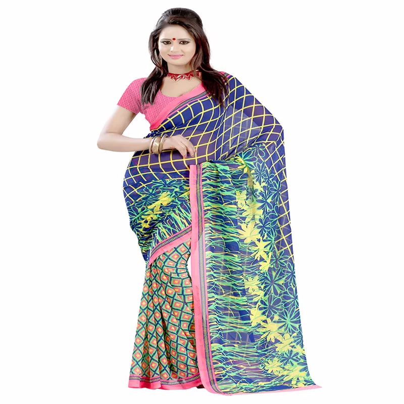 Lookslady Printed Blue Faux Georgette saree