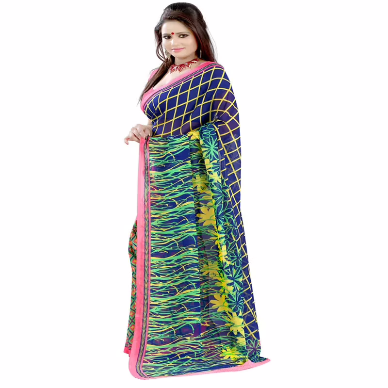 Lookslady Printed Blue Faux Georgette saree - Image 2