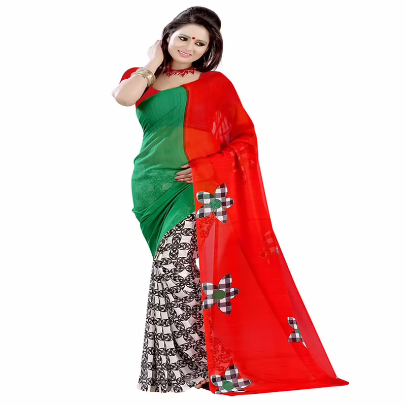 Lookslady Printed Red Faux Georgette saree