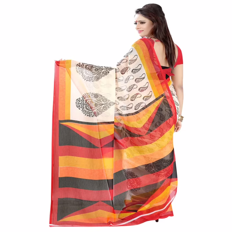 Lookslady Printed Red Chiffon saree - Image 3