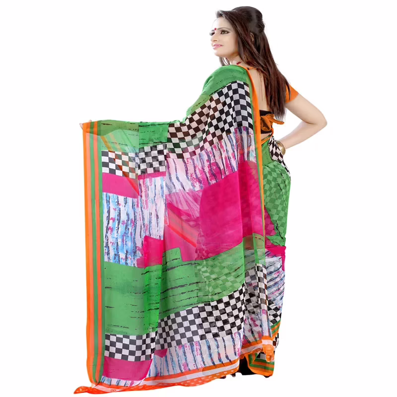 Lookslady Printed Multicolor Chiffon saree - Image 4