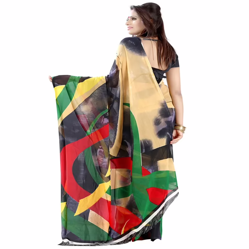 Lookslady Printed Multicolor Chiffon saree - Image 2