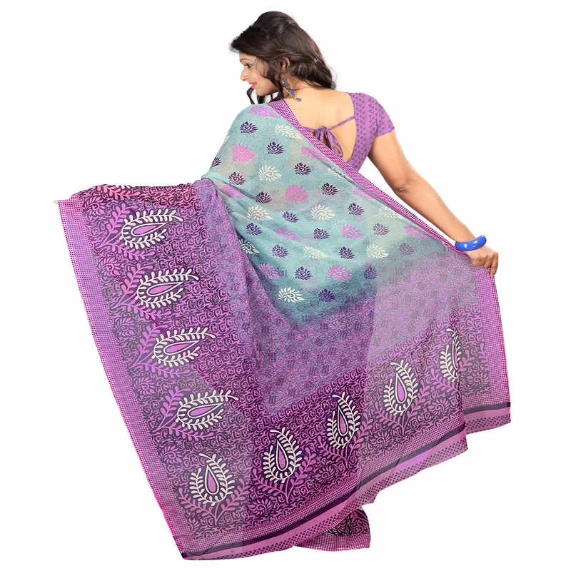 Lookslady Printed Purple Chiffon saree - Image 2
