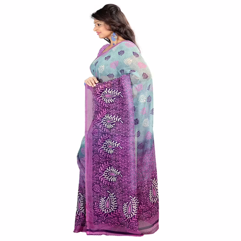 Lookslady Printed Purple Chiffon saree - Image 4