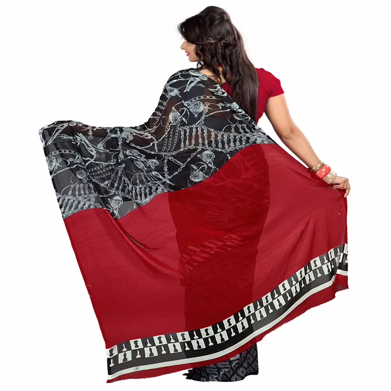 Lookslady Printed Red Faux Georgette saree - Image 3