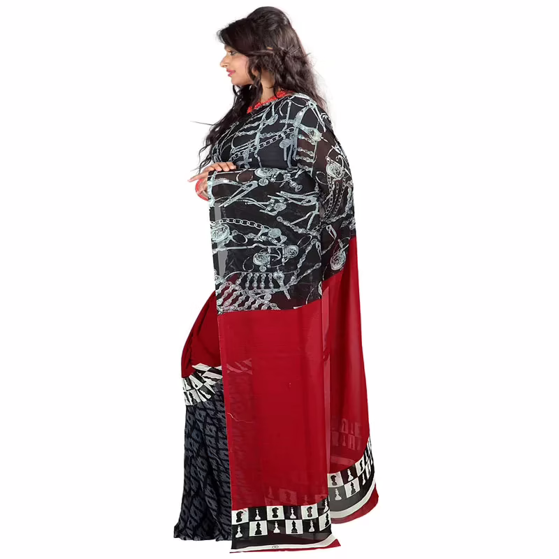 Lookslady Printed Red Faux Georgette saree - Image 4