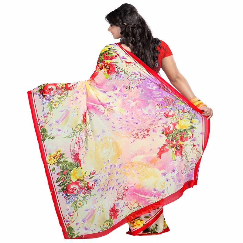 Lookslady Printed Pink Faux Georgette saree - Image 3