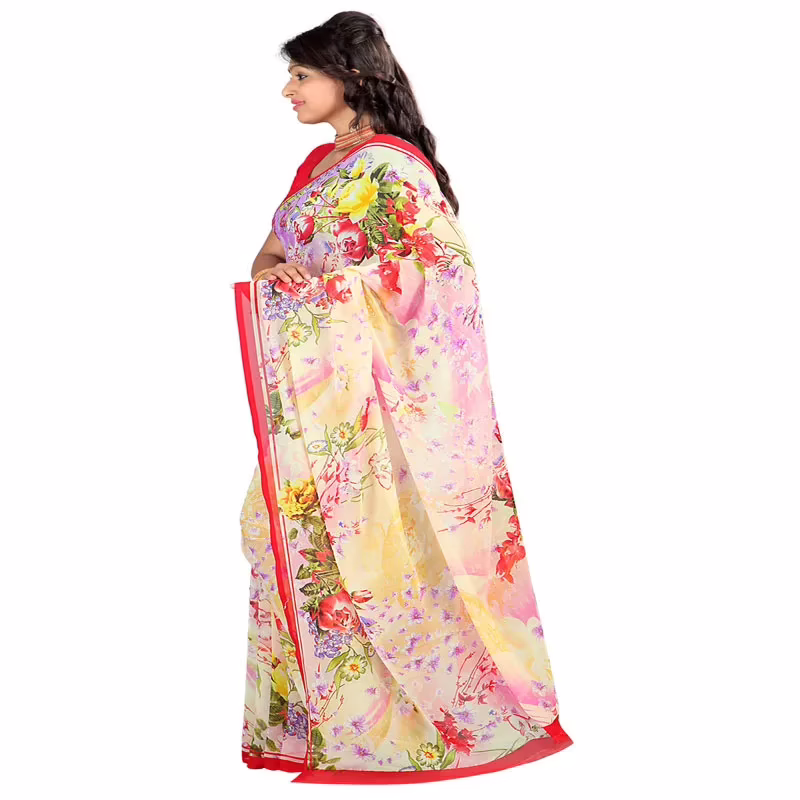 Lookslady Printed Pink Faux Georgette saree - Image 4