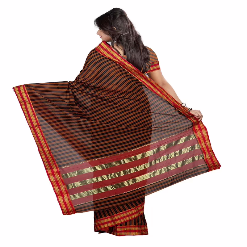 Lookslady Printed Brown & Black Cotton Saree - Image 2