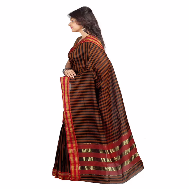 Lookslady Printed Brown & Black Cotton Saree - Image 3