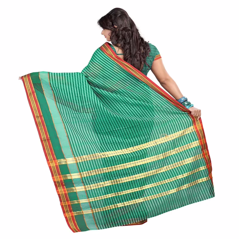 Lookslady Printed Green & Gold Cotton Saree - Image 2
