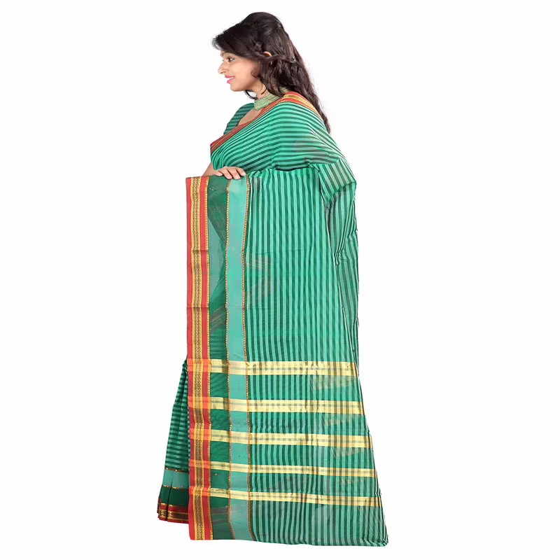 Lookslady Printed Green & Gold Cotton Saree - Image 4
