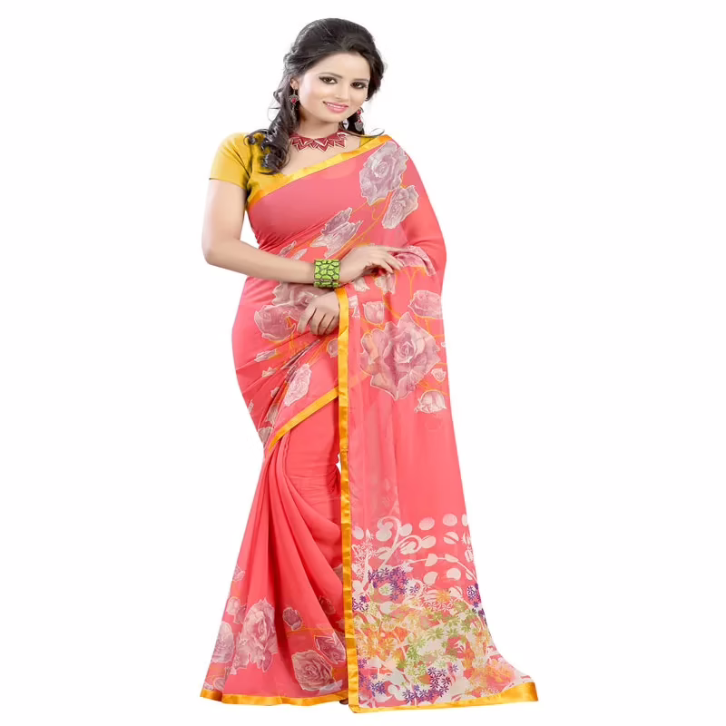 Lookslady Printed Pink Georgette saree