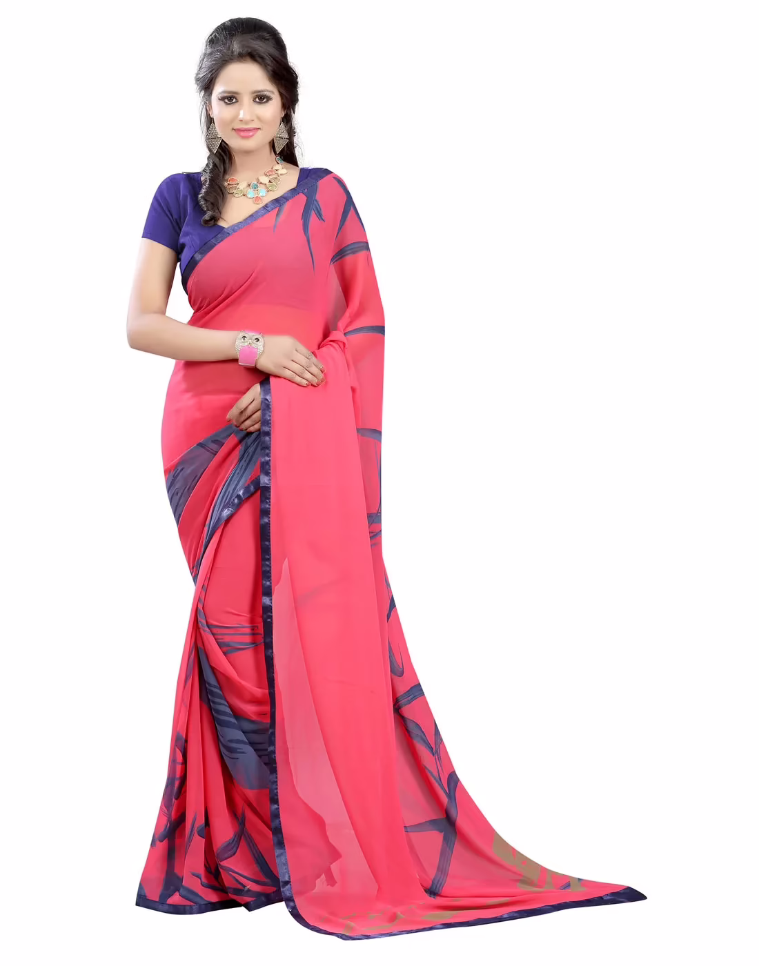 Lookslady Printed Pink Georgette saree