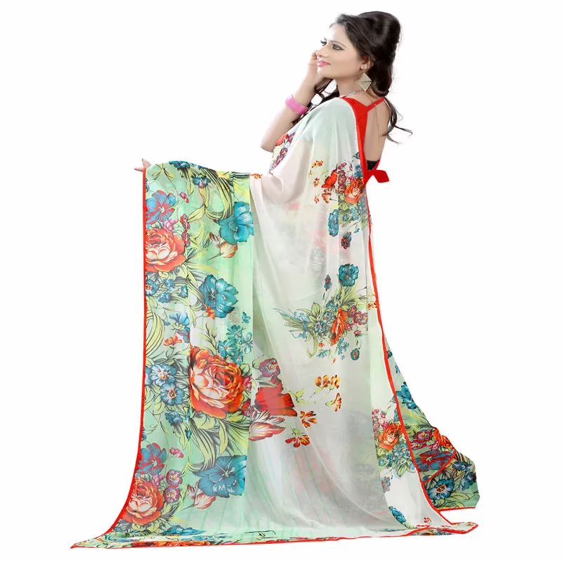 Lookslady Printed Beige Chiffon saree - Image 3