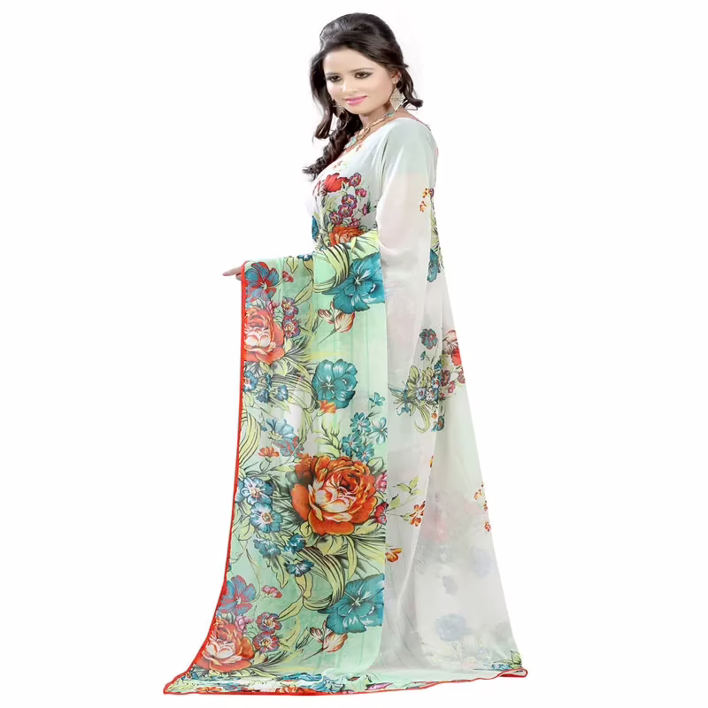 Lookslady Printed Beige Chiffon saree - Image 4