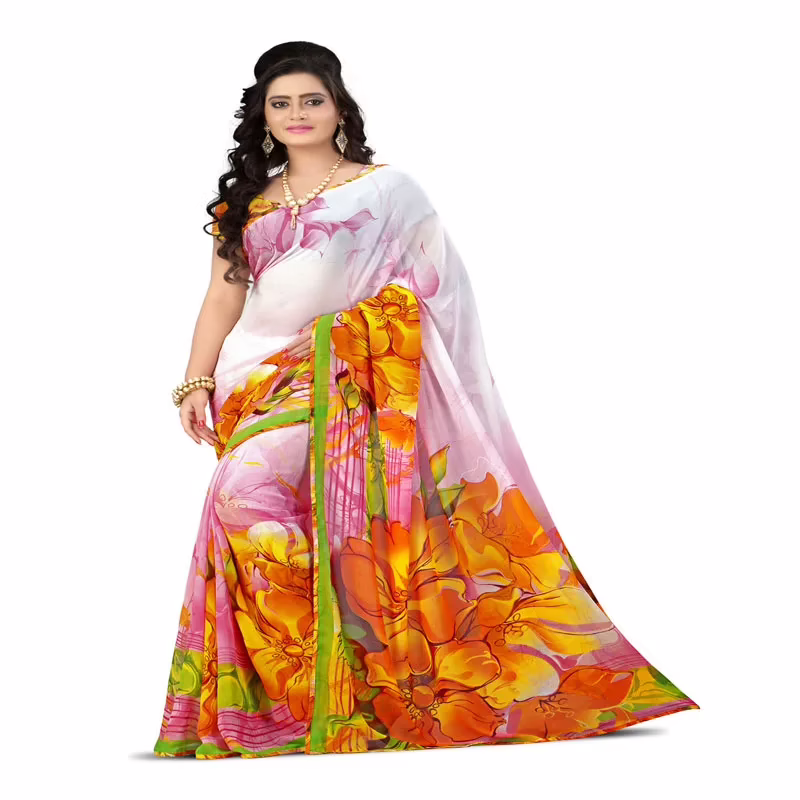 Lookslady Printed Pink Georgette saree
