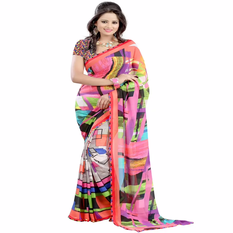 Lookslady Printed Pink Georgette saree