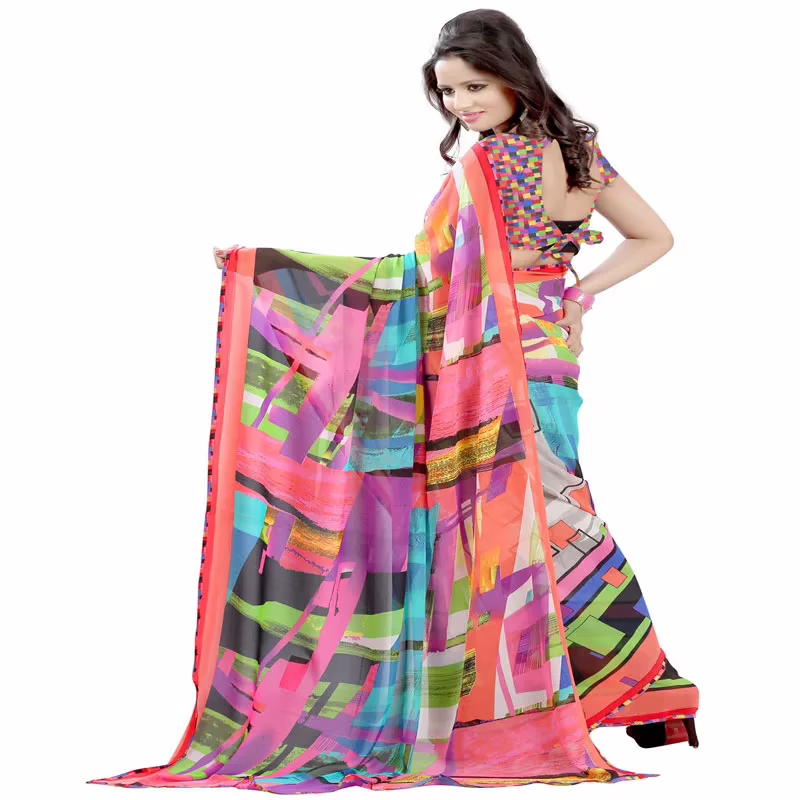 Lookslady Printed Pink Georgette saree - Image 2