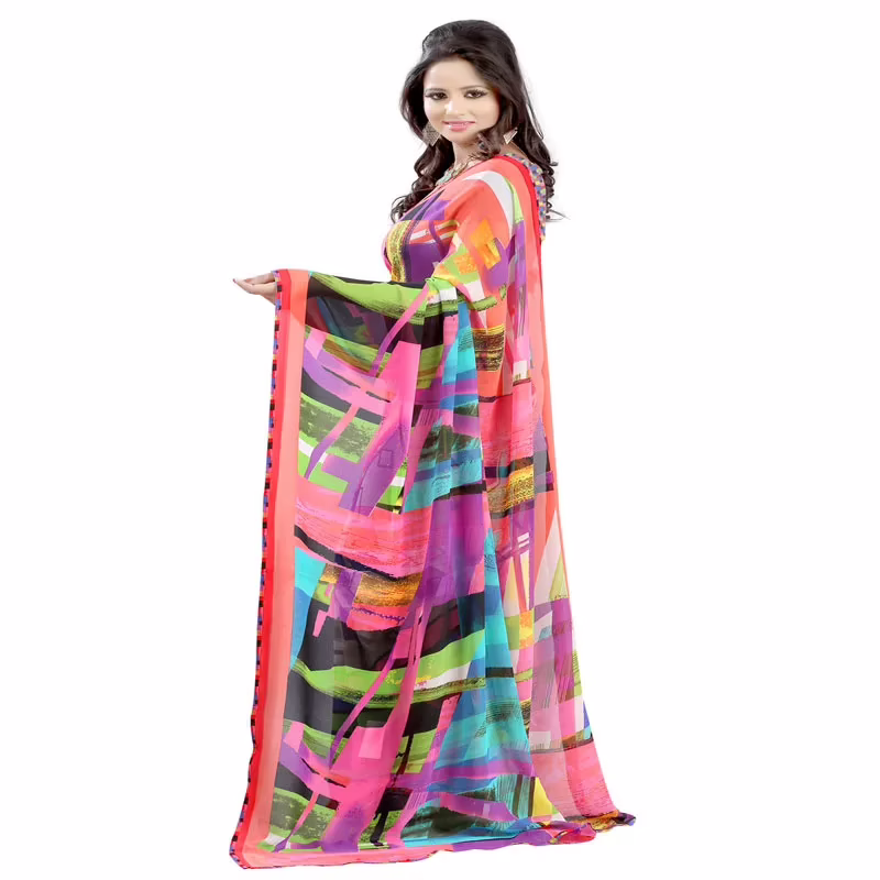 Lookslady Printed Pink Georgette saree - Image 3
