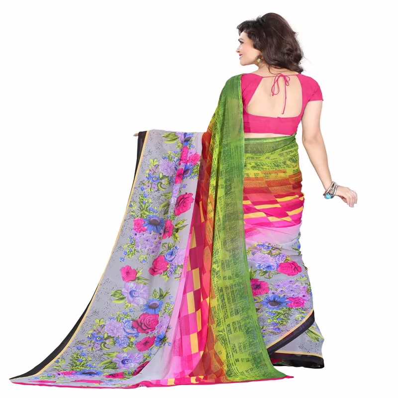 Lookslady Printed Grey Georgette saree - Image 4