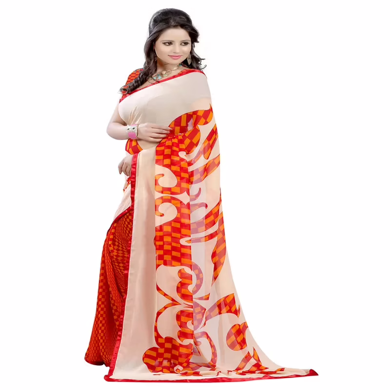 Lookslady Printed Orange Georgette saree - Image 2