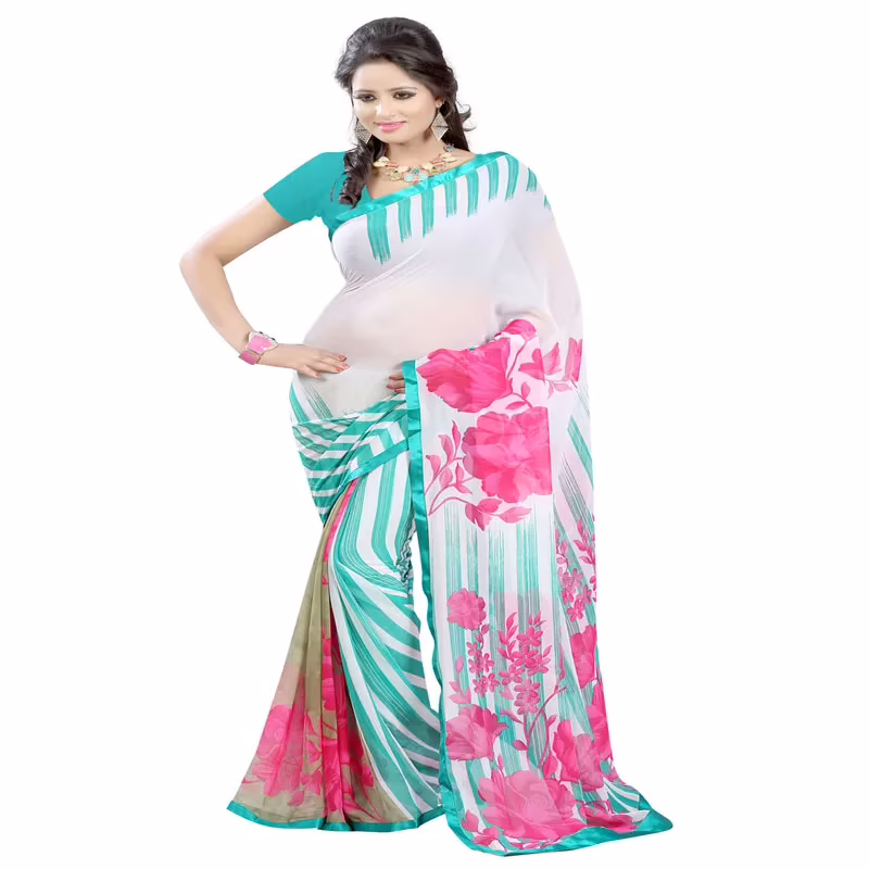 Lookslady Printed White Georgette saree