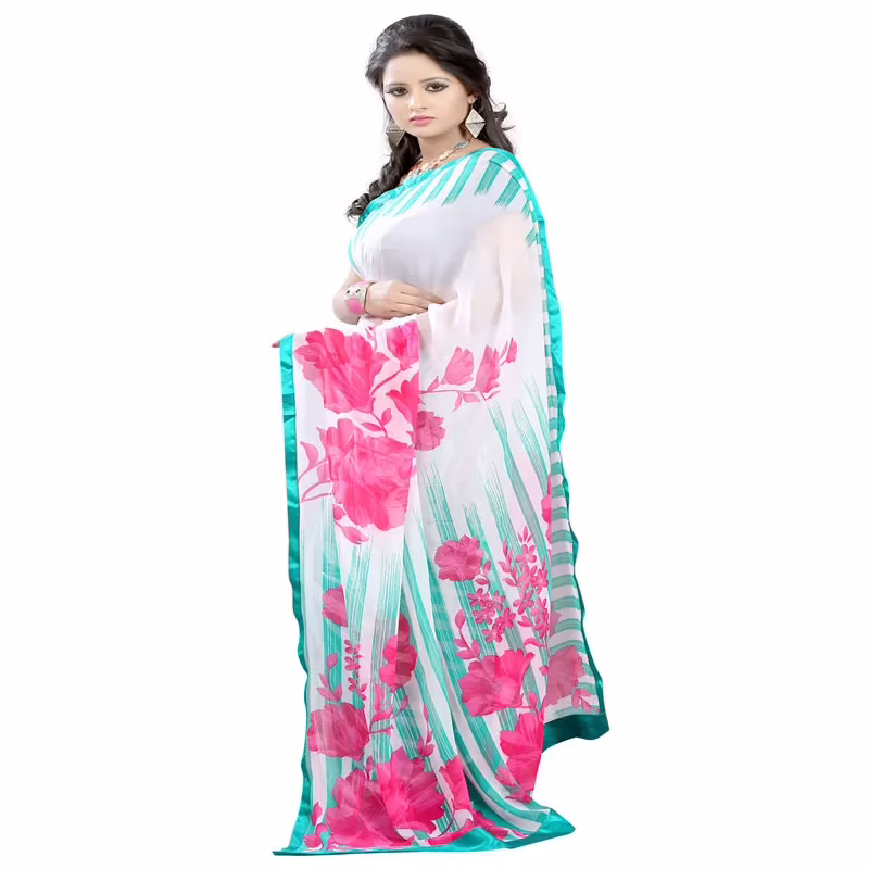 Lookslady Printed White Georgette saree - Image 2