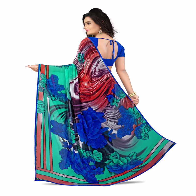 Lookslady Printed Orange Georgette saree - Image 2