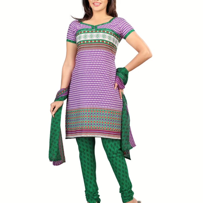 Lookslady Printed Purple Crepe Dress-Material