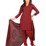 Lookslady Printed Red Crepe Dress-Material