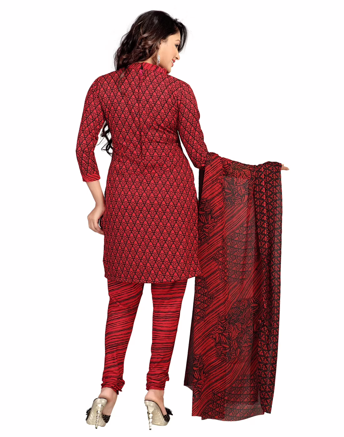 Lookslady Printed Red Crepe Dress-Material - Image 2