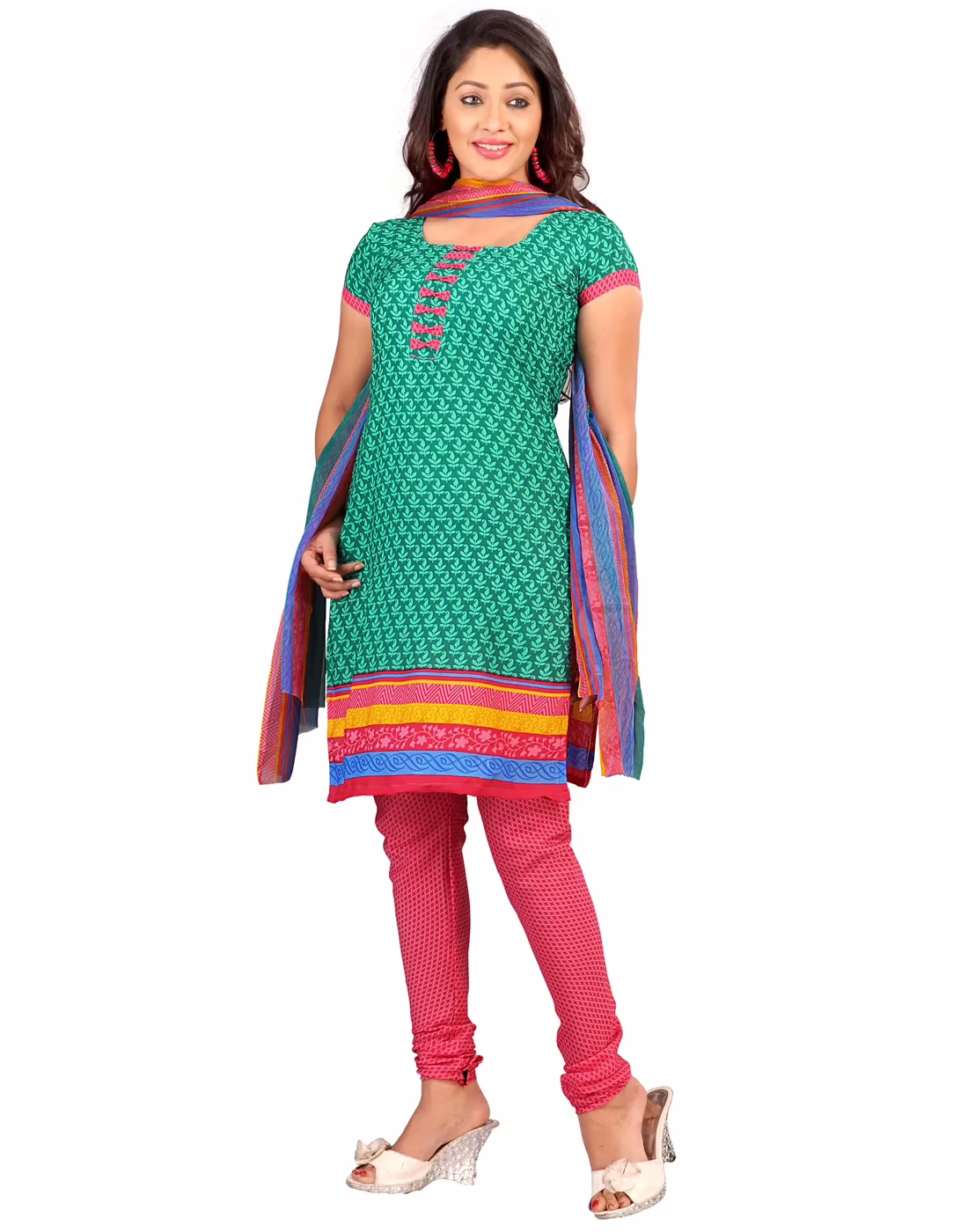 Lookslady Printed Green Crepe Dress-Material - Image 2