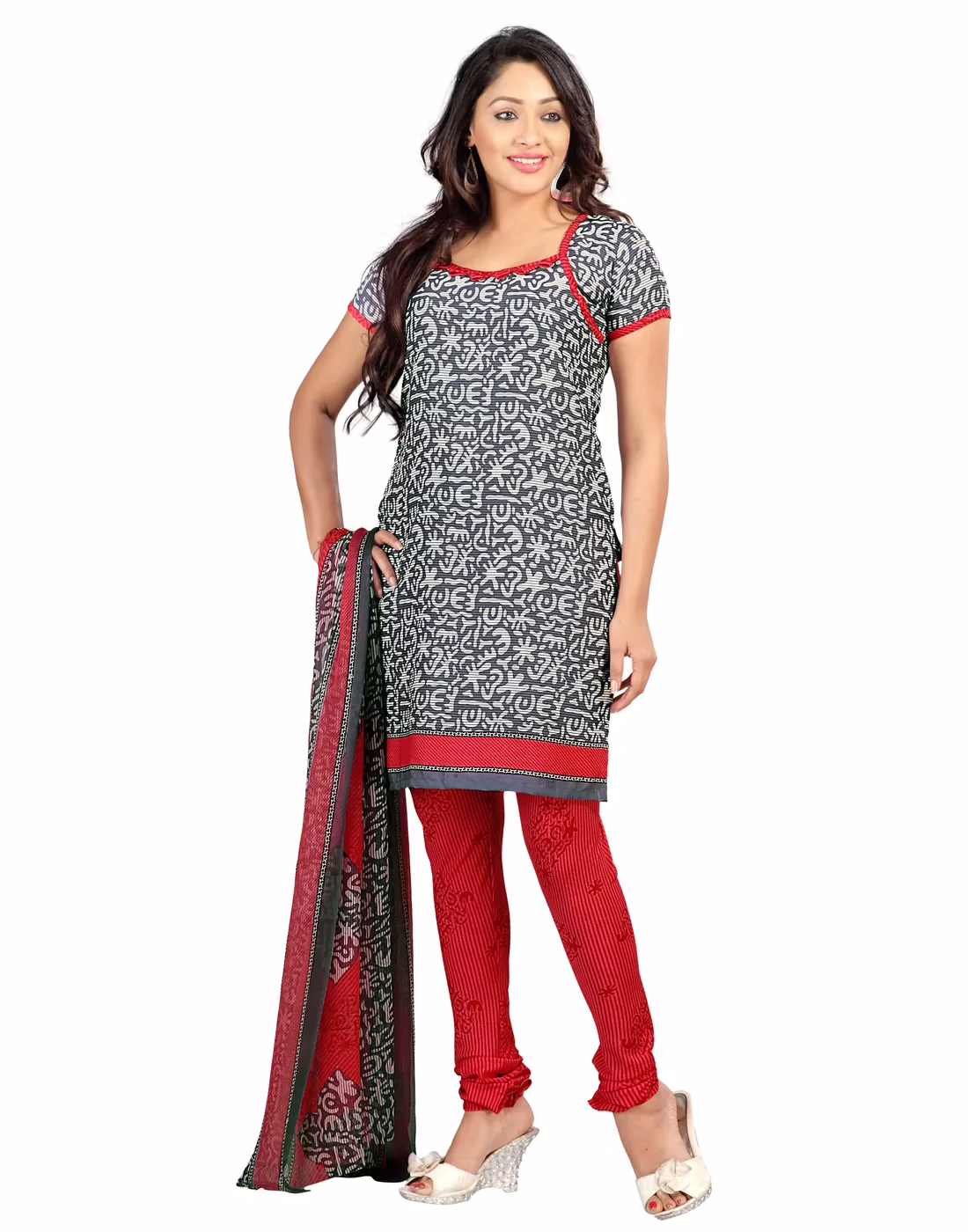 Lookslady Printed Grey Crepe Dress-Material - Image 2